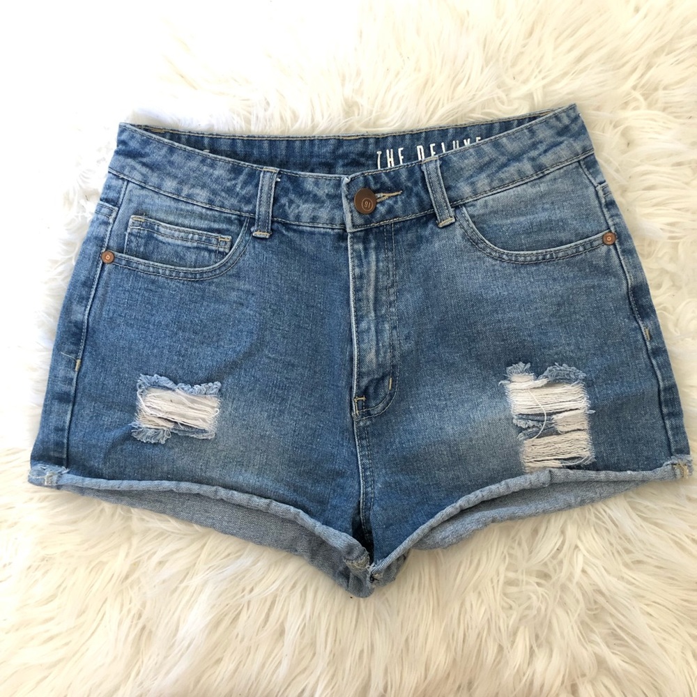 Denim high waisted distressed shorts